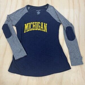 Boxercraft Michigan Wolverines Raglan Long Sleeve Shirt Navy Yellow Woman’s Med